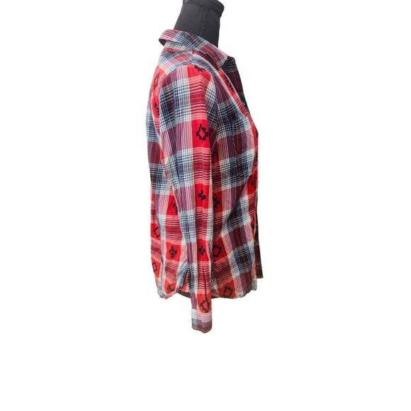 Ariat Womens Red Plaid Button-Up Western Cowgirl Shirt S Santa Fe Tribal Print - Picture 4 of 12